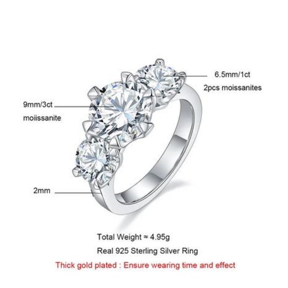 Certified 5ct. t.w. Moissanite Diamond Three Stone Engagement Ring NEW - Picture 11 of 17